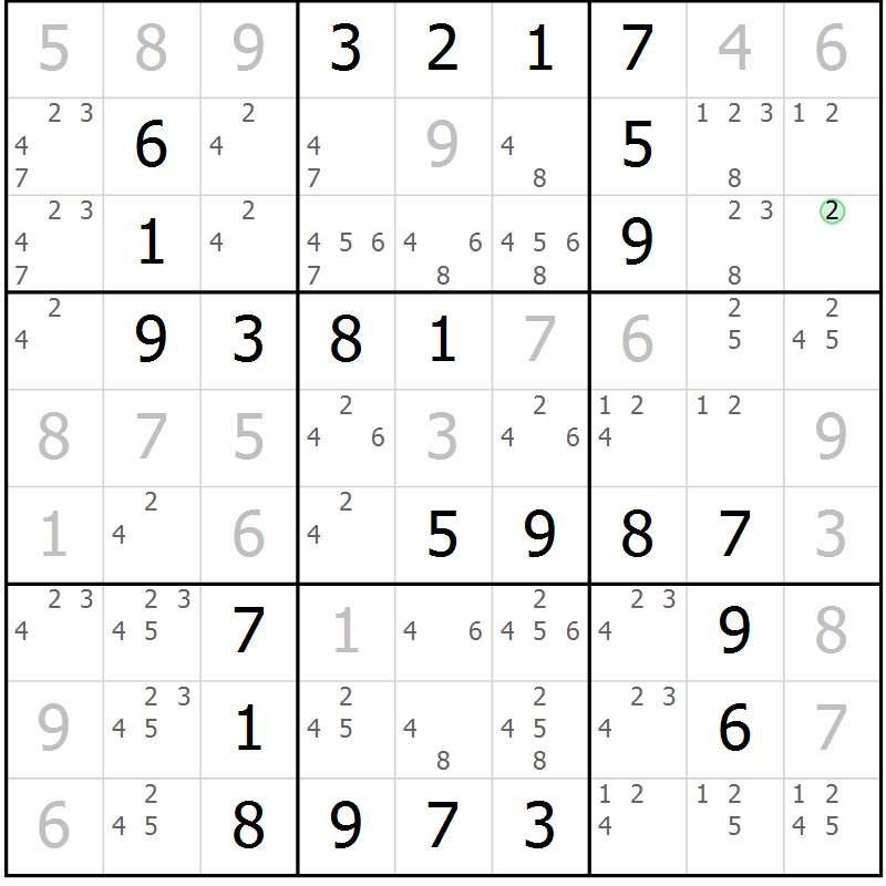 Position des candidats pour la solution de la Gr 31 page 34 du magazine de sudoku Virtuose n° 105