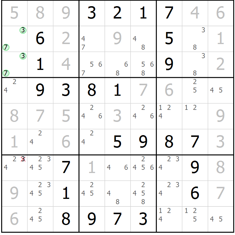Position des candidats pour la solution de la Gr 31 page 34 du magazine de sudoku Virtuose n° 105