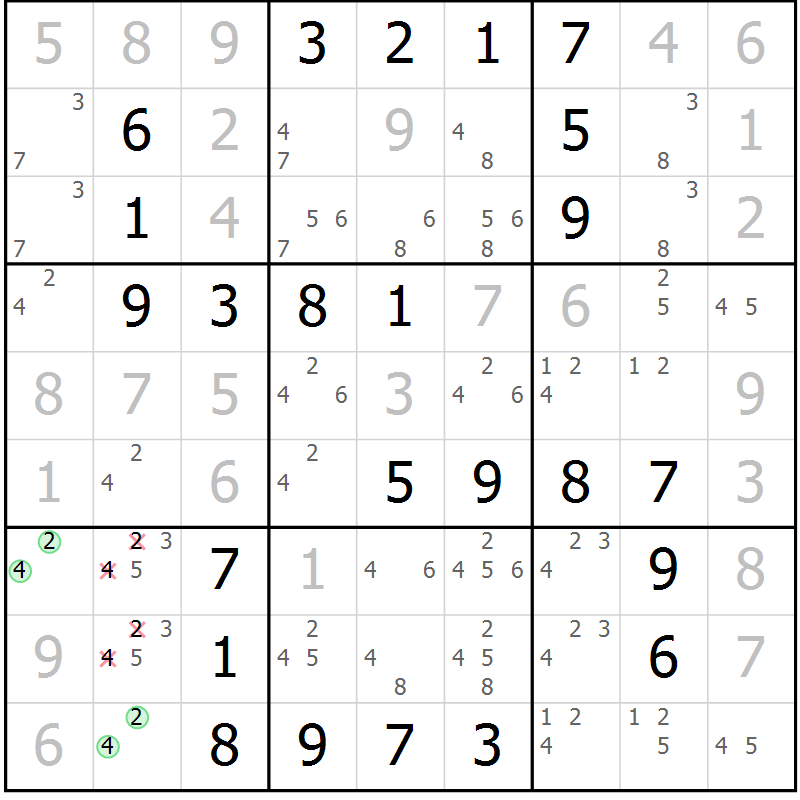 Position des candidats pour la solution de la Gr 31 page 34 du magazine de sudoku Virtuose n° 105
