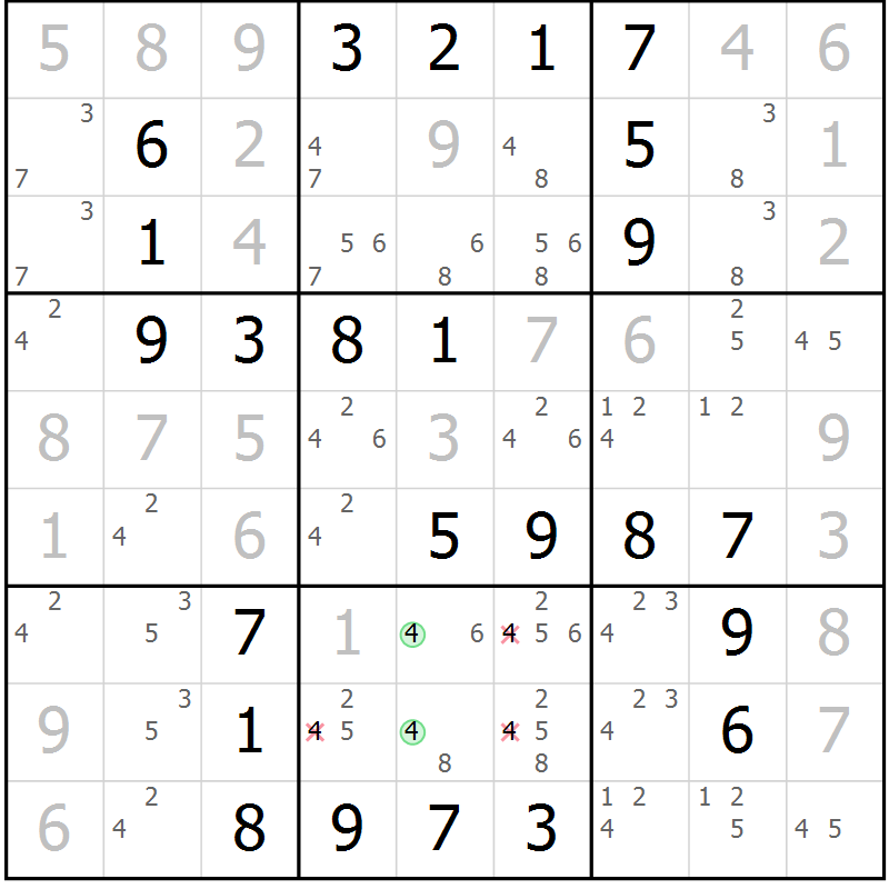 Position des candidats pour la solution de la Gr 31 page 34 du magazine de sudoku Virtuose n° 105