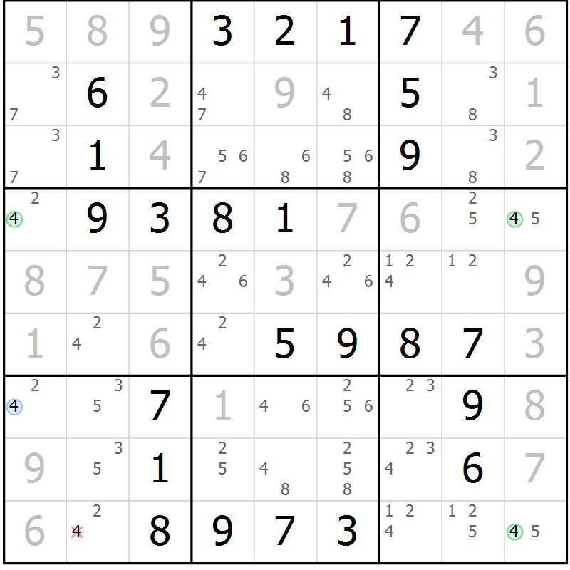 Position des candidats pour la solution de la Gr 31 page 34 du magazine de sudoku Virtuose n° 105
