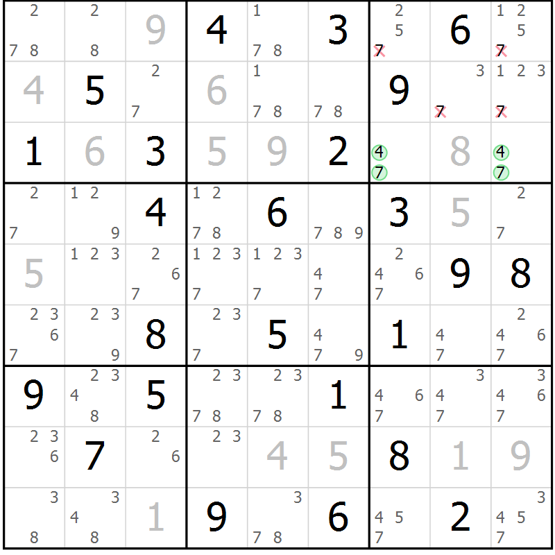 Position des candidats pour la solution de la Gr 32 page 35 du magazine de sudoku Virtuose n° 105