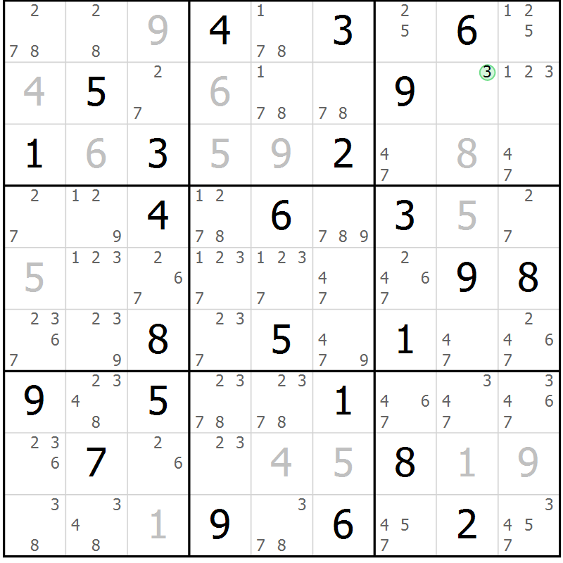 Position des candidats pour la solution de la Gr 32 page 35 du magazine de sudoku Virtuose n° 105