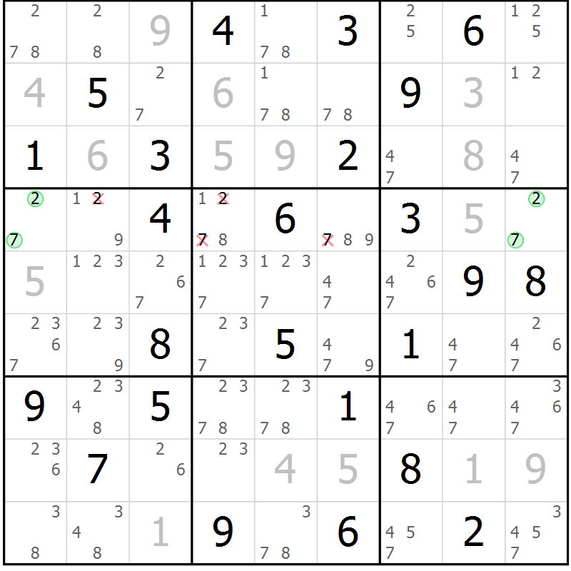Position des candidats pour la solution de la Gr 32 page 35 du magazine de sudoku Virtuose n° 105