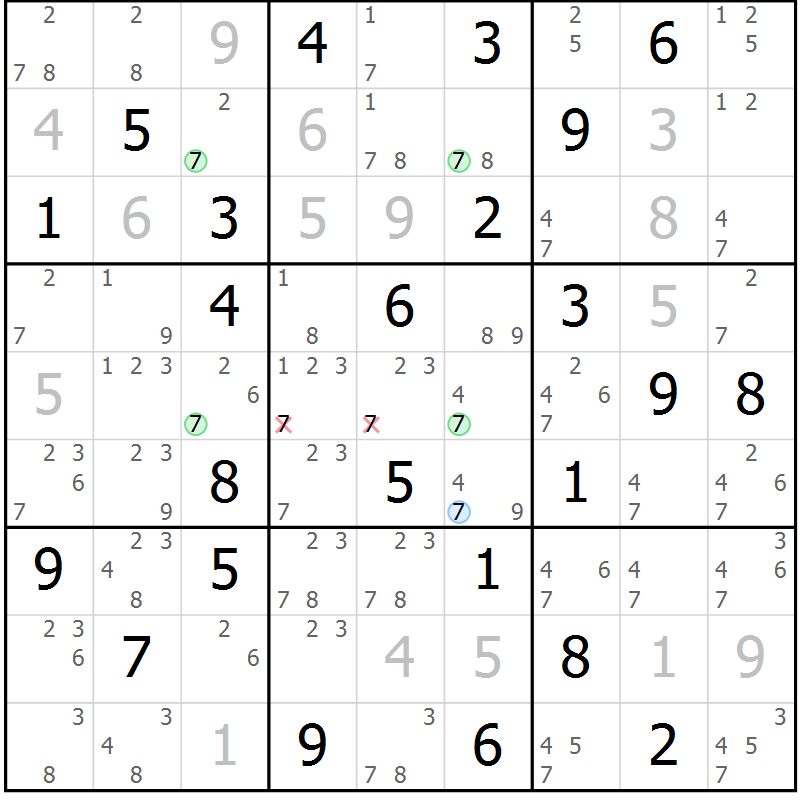 Position des candidats pour la solution de la Gr 32 page 35 du magazine de sudoku Virtuose n° 105