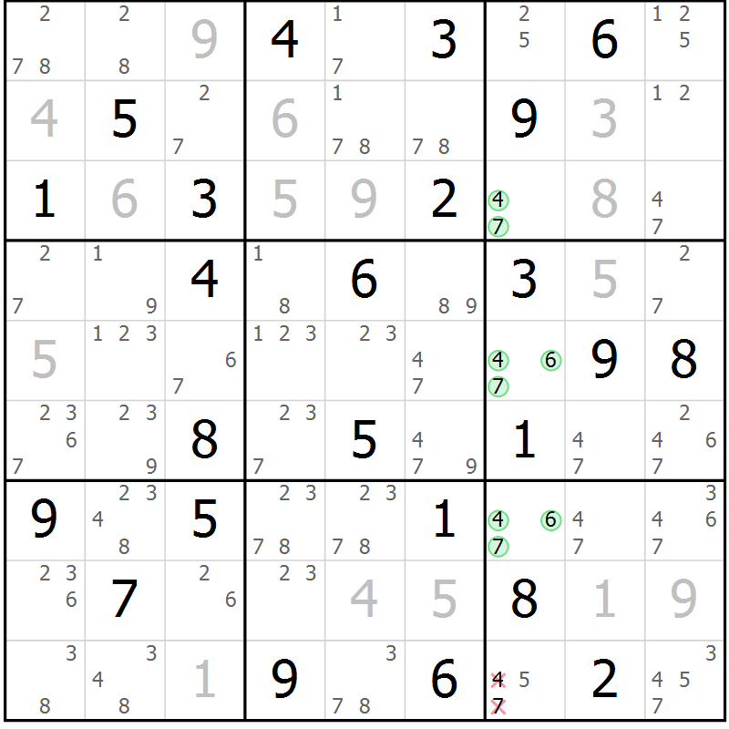 Position des candidats pour la solution de la Gr 32 page 35 du magazine de sudoku Virtuose n° 105