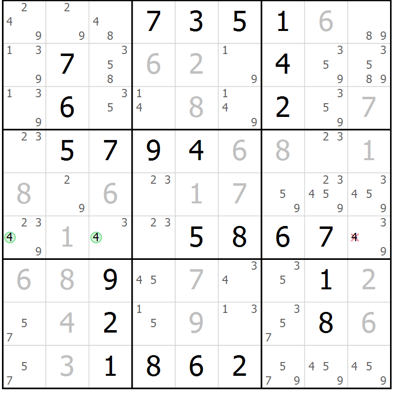 Position des candidats pour la solution de la Gr 34 page 37 du magazine de sudoku Virtuose n° 105
