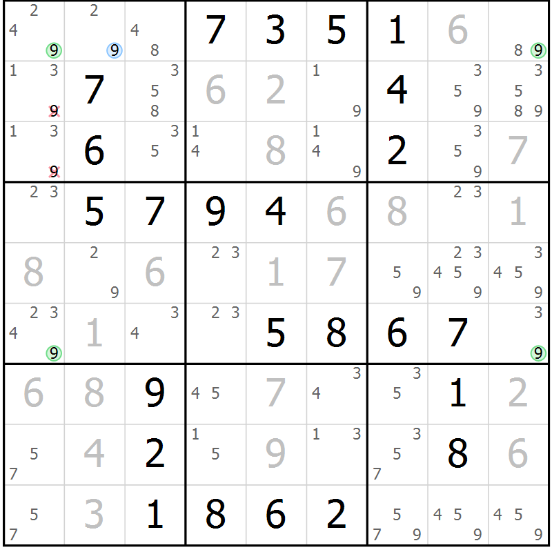 Position des candidats pour la solution de la Gr 34 page 37 du magazine de sudoku Virtuose n° 105