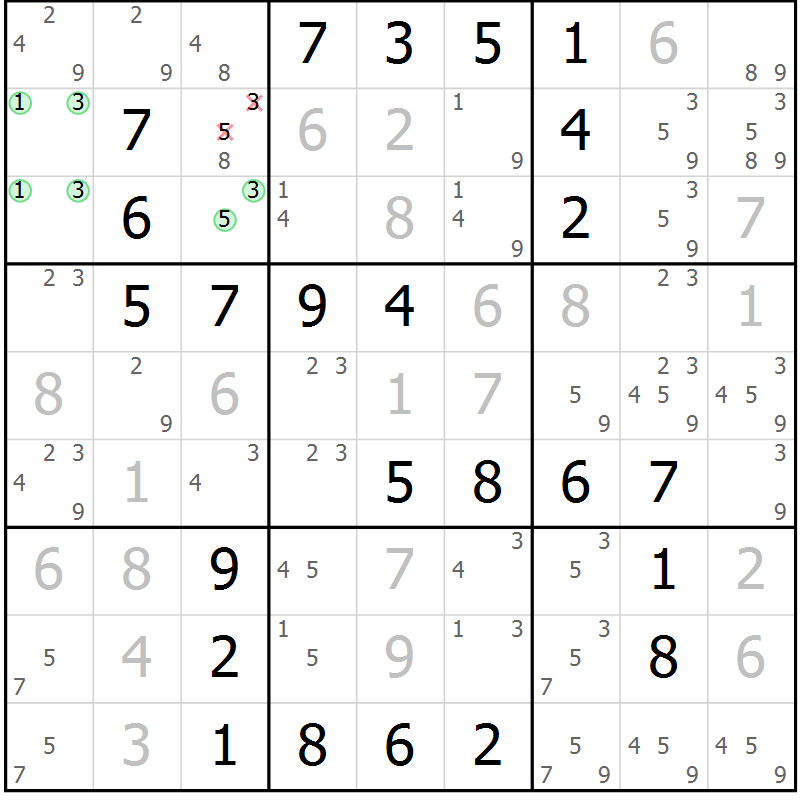 Position des candidats pour la solution de la Gr 34 page 37 du magazine de sudoku Virtuose n° 105