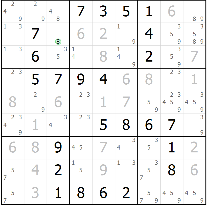 Position des candidats pour la solution de la Gr 34 page 37 du magazine de sudoku Virtuose n° 105