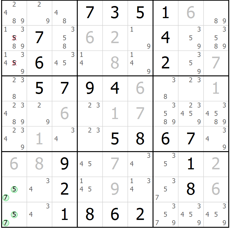 Position des candidats pour la solution de la Gr 34 page 37 du magazine de sudoku Virtuose n° 105
