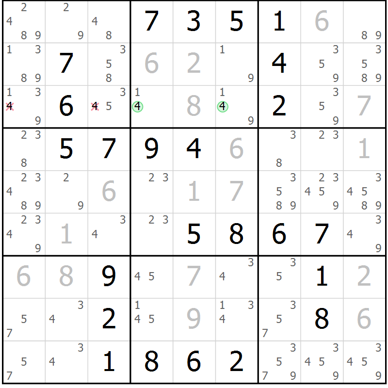 Position des candidats pour la solution de la Gr 34 page 37 du magazine de sudoku Virtuose n° 105