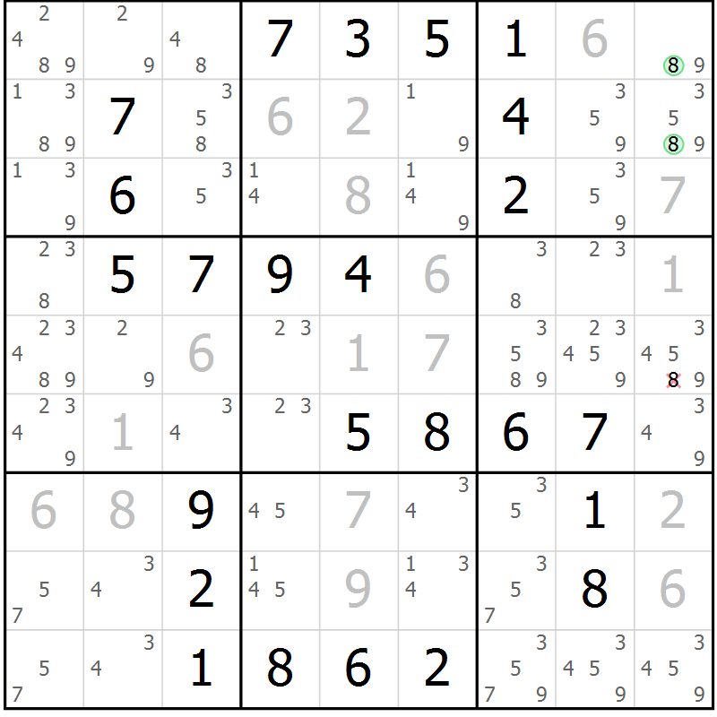 Position des candidats pour la solution de la Gr 34 page 37 du magazine de sudoku Virtuose n° 105