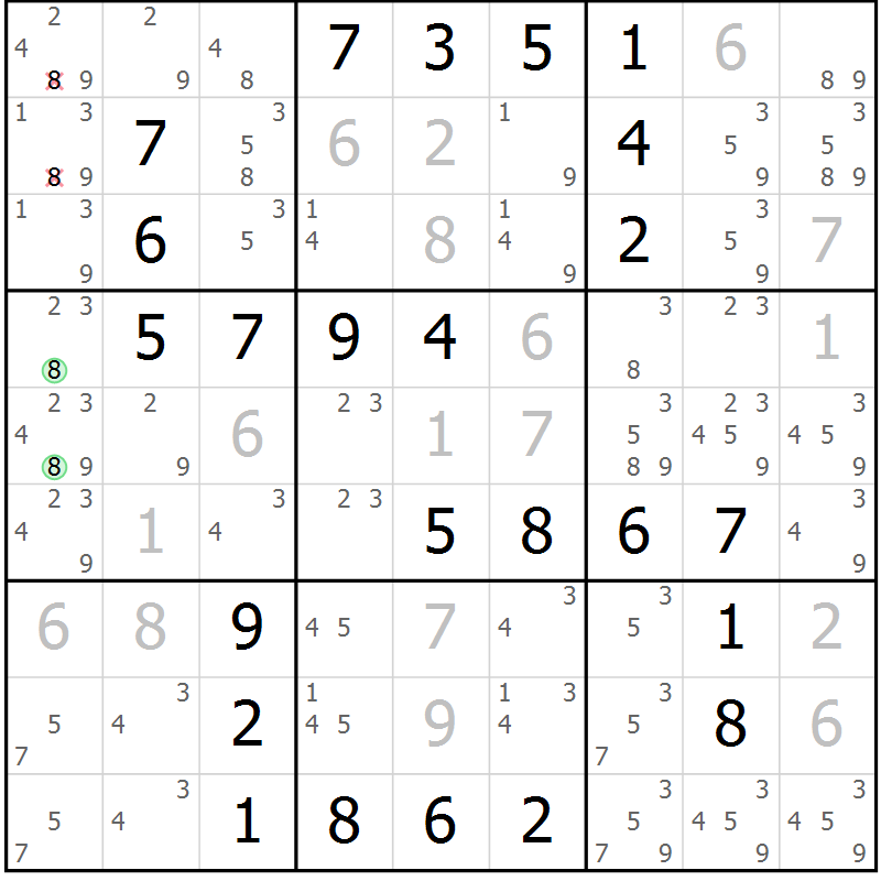 Position des candidats pour la solution de la Gr 34 page 37 du magazine de sudoku Virtuose n° 105
