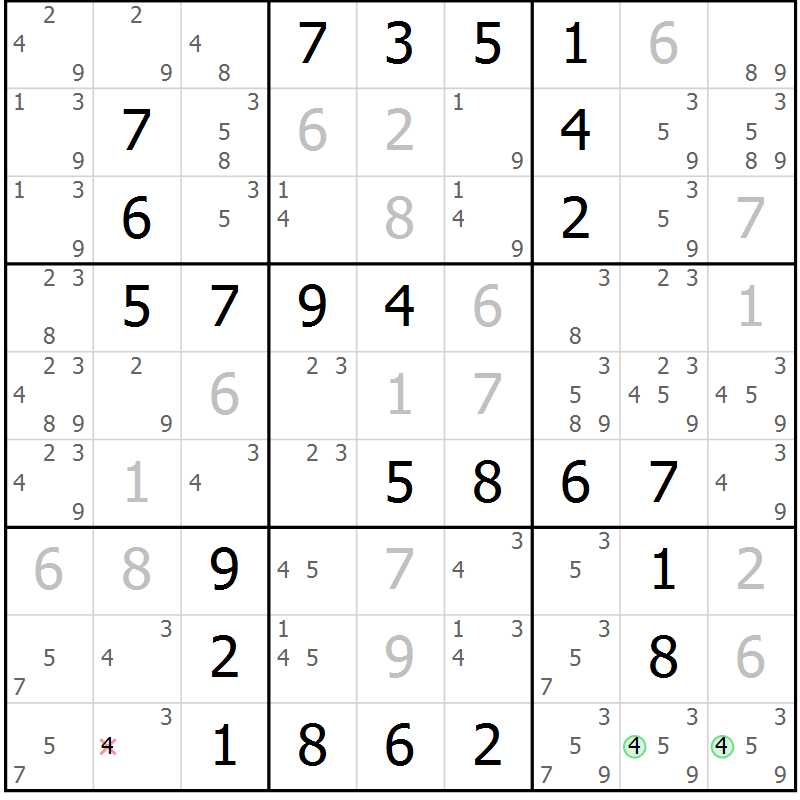 Position des candidats pour la solution de la Gr 34 page 37 du magazine de sudoku Virtuose n° 105