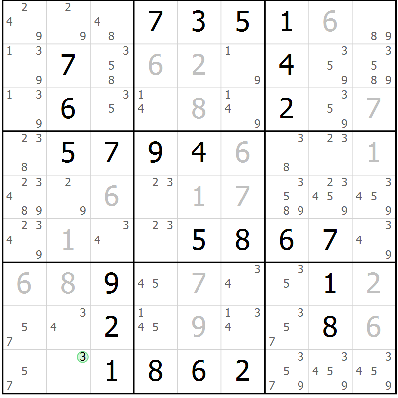 Position des candidats pour la solution de la Gr 34 page 37 du magazine de sudoku Virtuose n° 105