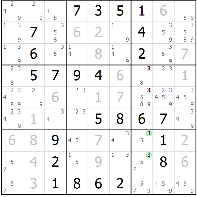 Position des candidats pour la solution de la Gr 34 page 37 du magazine de sudoku Virtuose n° 105
