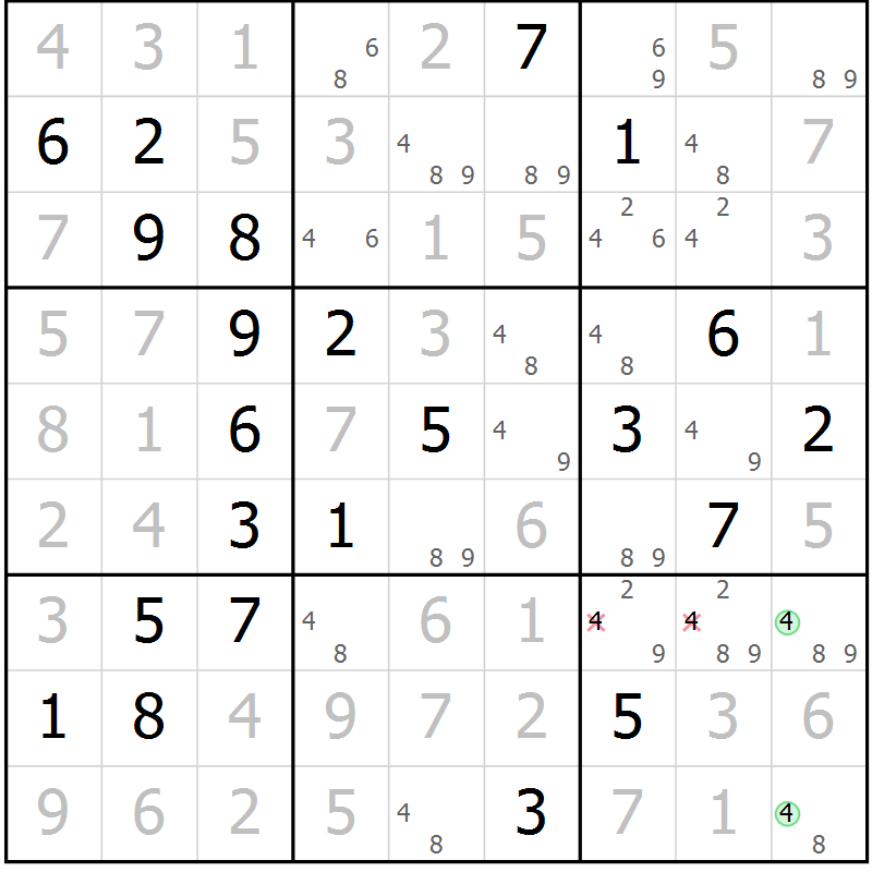 Position des candidats pour la solution de la Gr 35 page 38 du magazine de sudoku Virtuose n° 105