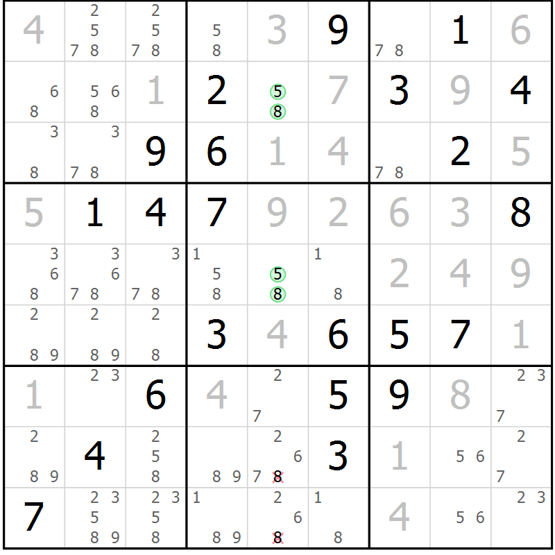 Position des candidats pour la solution de la Gr 36 page 39 du magazine de sudoku Virtuose n° 105