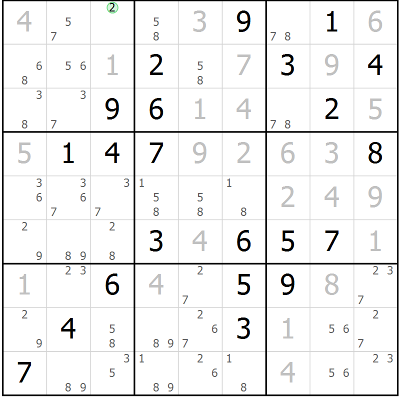 Position des candidats pour la solution de la Gr 36 page 39 du magazine de sudoku Virtuose n° 105