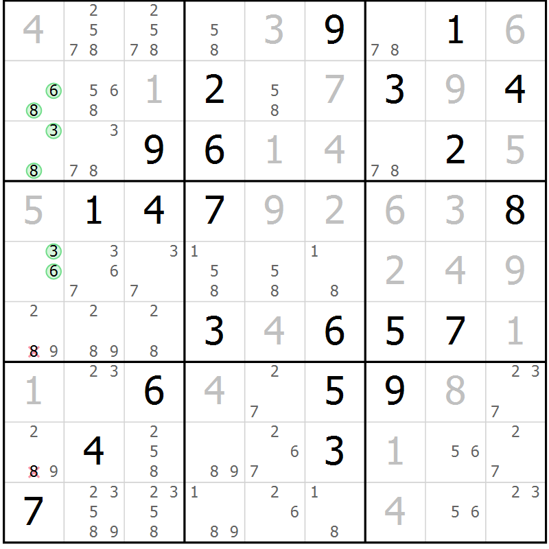 Position des candidats pour la solution de la Gr 36 page 39 du magazine de sudoku Virtuose n° 105