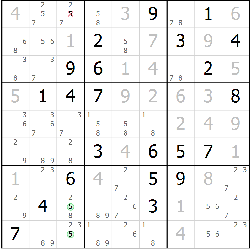 Position des candidats pour la solution de la Gr 36 page 39 du magazine de sudoku Virtuose n° 105