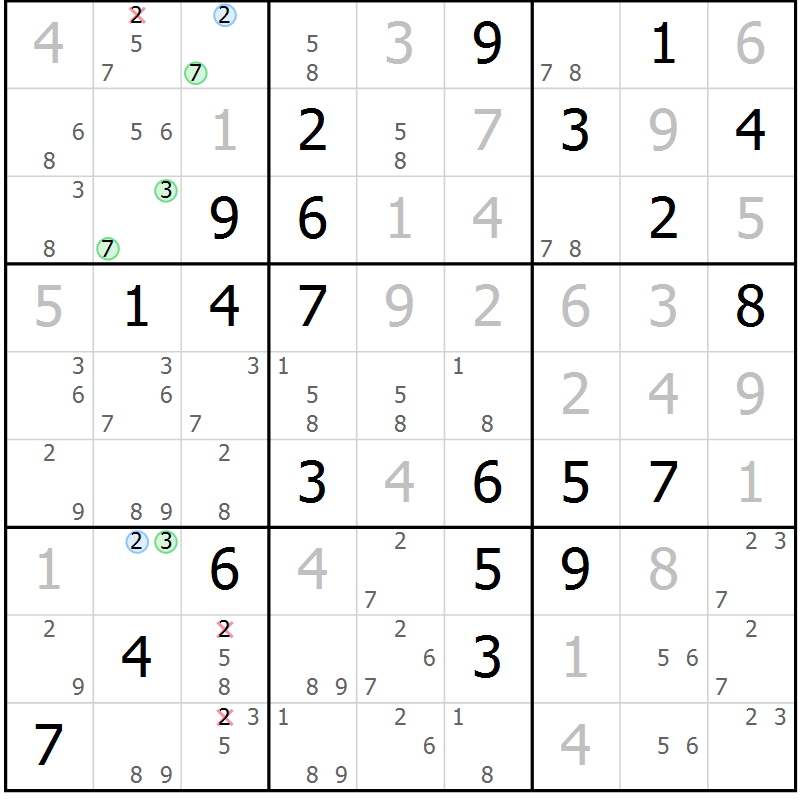 Position des candidats pour la solution de la Gr 36 page 39 du magazine de sudoku Virtuose n° 105