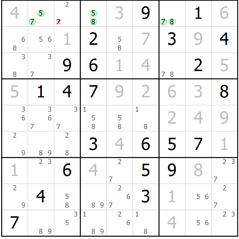 Position des candidats pour la solution de la Gr 36 page 39 du magazine de sudoku Virtuose n° 105