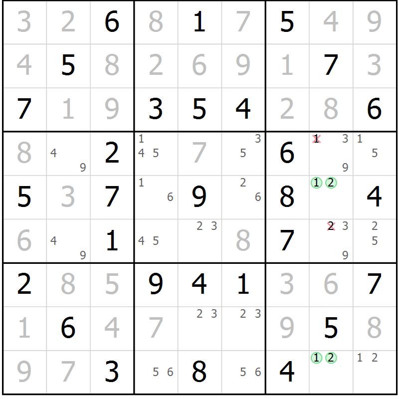 Position des candidats pour la solution de la Gr 37 page 40 du magazine de sudoku Virtuose n° 105