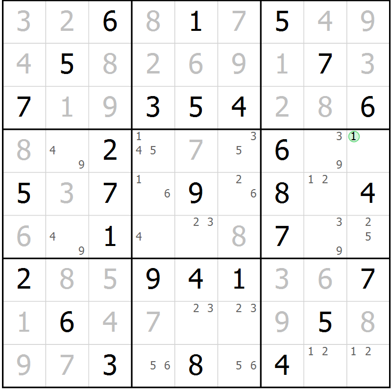Position des candidats pour la solution de la Gr 37 page 40 du magazine de sudoku Virtuose n° 105