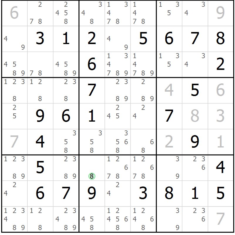 Position des candidats pour la solution de la Gr 38 page 41 du magazine de sudoku Virtuose n° 105