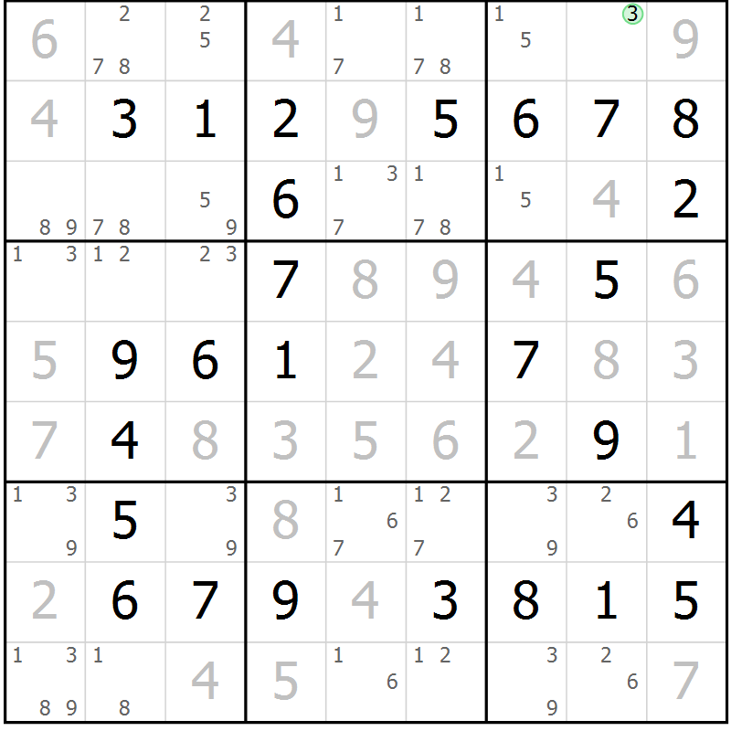 Position des candidats pour la solution de la Gr 38 page 41 du magazine de sudoku Virtuose n° 105