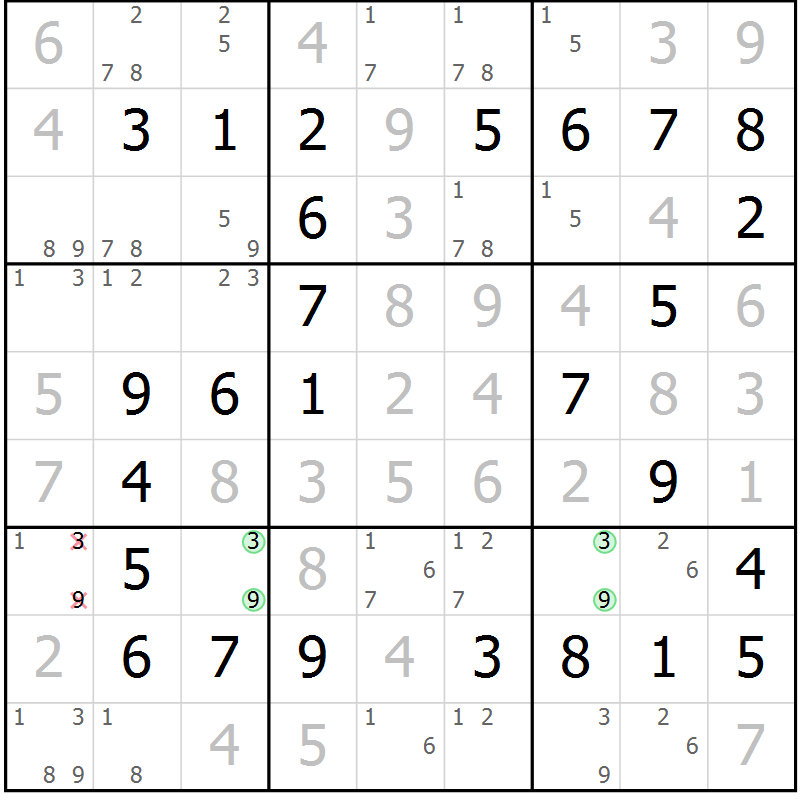 Position des candidats pour la solution de la Gr 38 page 41 du magazine de sudoku Virtuose n° 105
