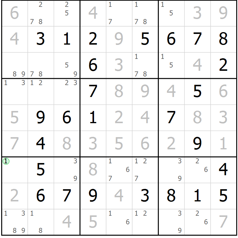 Position des candidats pour la solution de la Gr 38 page 41 du magazine de sudoku Virtuose n° 105