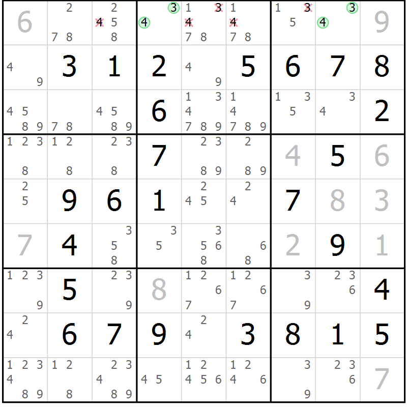 Position des candidats pour la solution de la Gr 38 page 41 du magazine de sudoku Virtuose n° 105