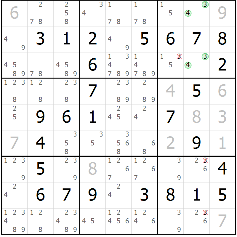 Position des candidats pour la solution de la Gr 38 page 41 du magazine de sudoku Virtuose n° 105