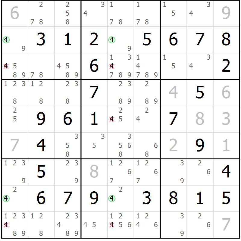 Position des candidats pour la solution de la Gr 38 page 41 du magazine de sudoku Virtuose n° 105