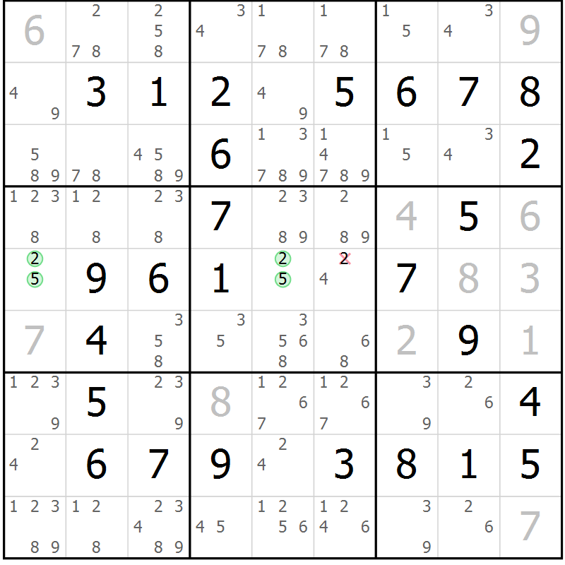 Position des candidats pour la solution de la Gr 38 page 41 du magazine de sudoku Virtuose n° 105