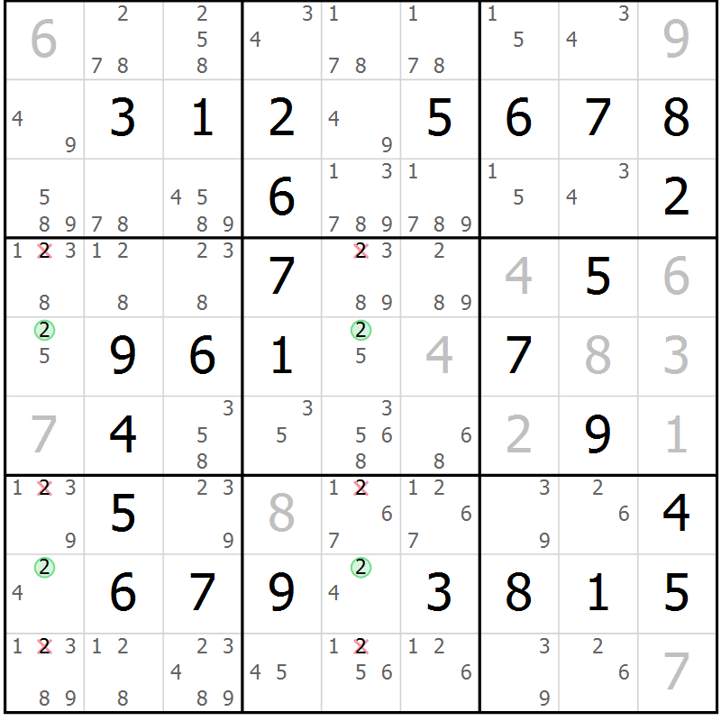 Position des candidats pour la solution de la Gr 38 page 41 du magazine de sudoku Virtuose n° 105