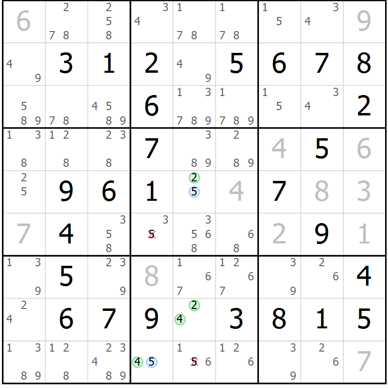 Position des candidats pour la solution de la Gr 38 page 41 du magazine de sudoku Virtuose n° 105