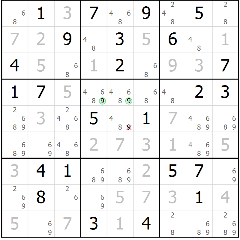 Position des candidats pour la solution de la Gr 39 page 42 du magazine de sudoku Virtuose n° 105
