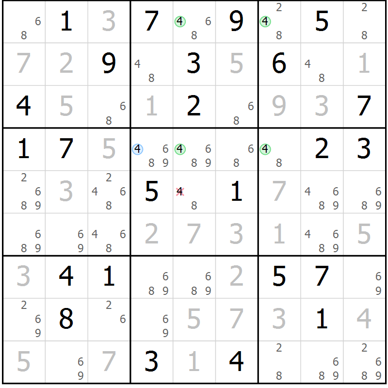Position des candidats pour la solution de la Gr 39 page 42 du magazine de sudoku Virtuose n° 105