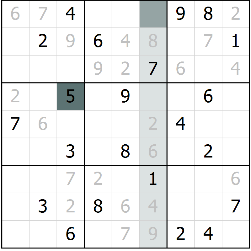 Position des candidats pour la solution de la Gr 4 page 7 du magazine de sudoku Virtuose n° 105