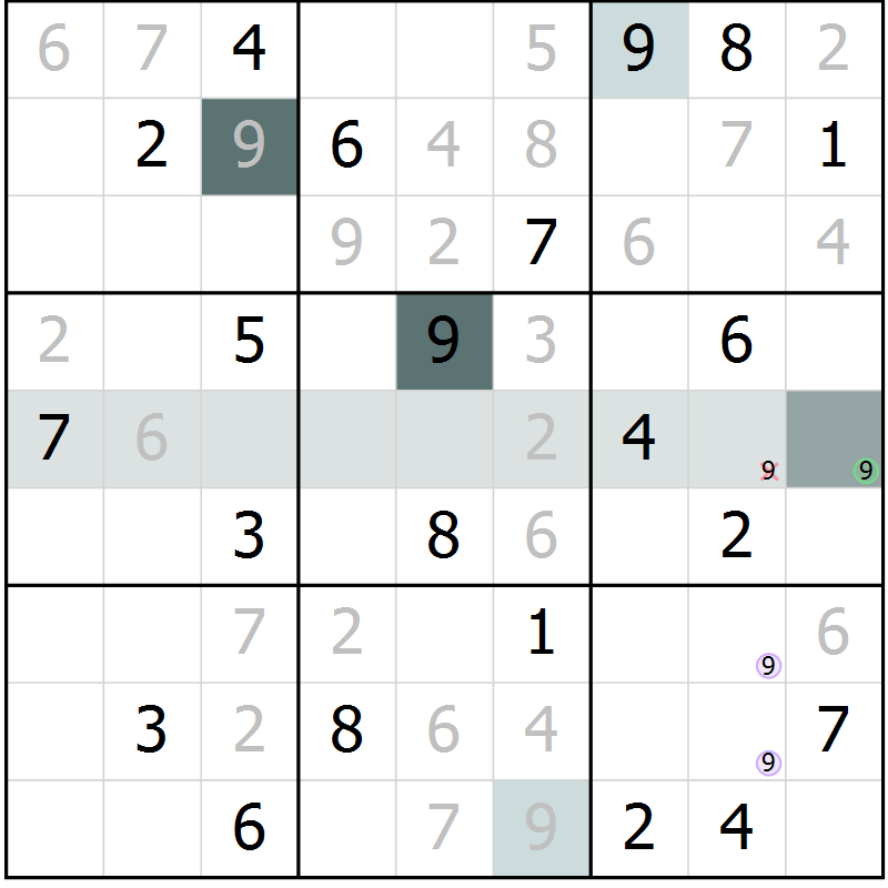 Position des candidats pour la solution de la Gr 4 page 7 du magazine de sudoku Virtuose n° 105