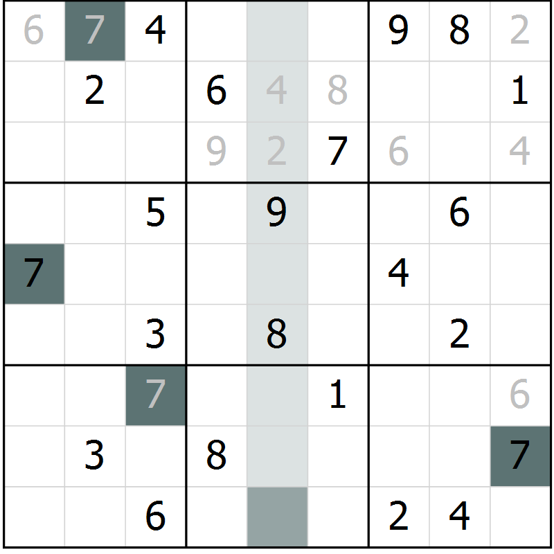 Position des candidats pour la solution de la Gr 4 page 7 du magazine de sudoku Virtuose n° 105