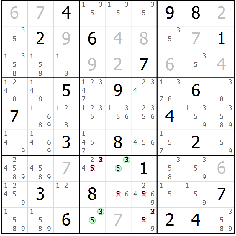 Position des candidats pour la solution de la Gr 4 page 7 du magazine de sudoku Virtuose n° 105