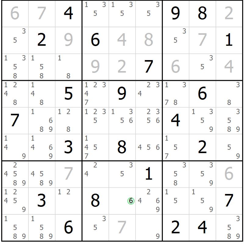 Position des candidats pour la solution de la Gr 4 page 7 du magazine de sudoku Virtuose n° 105