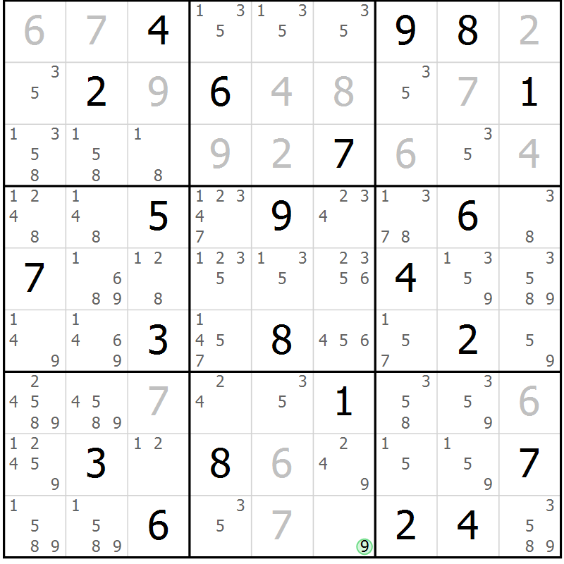 Position des candidats pour la solution de la Gr 4 page 7 du magazine de sudoku Virtuose n° 105