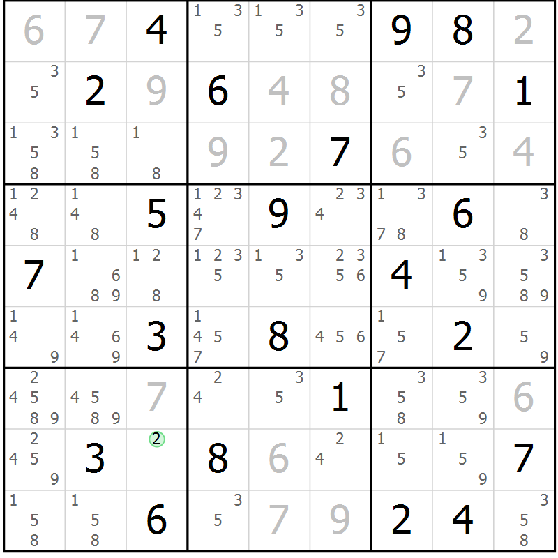 Position des candidats pour la solution de la Gr 4 page 7 du magazine de sudoku Virtuose n° 105