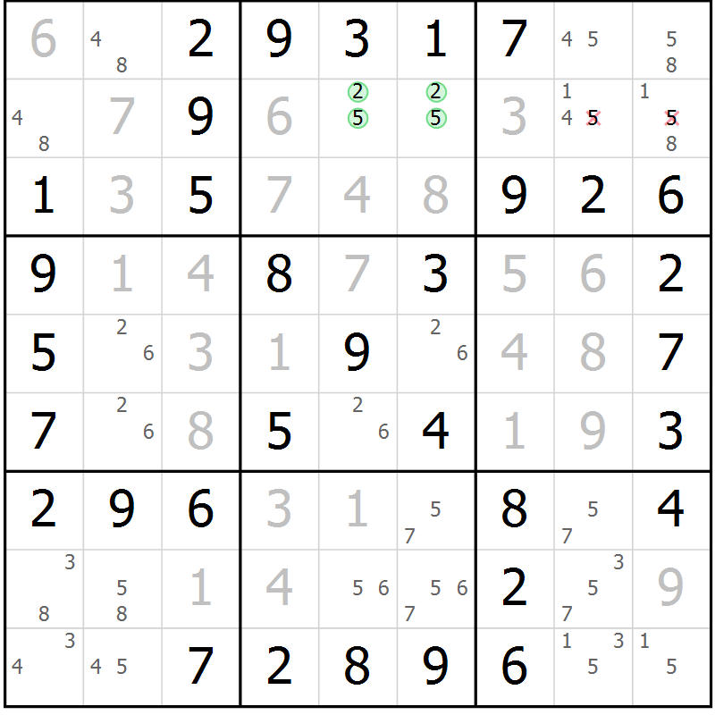 Position des candidats pour la solution de la Gr 40 page 43 du magazine de sudoku Virtuose n° 105